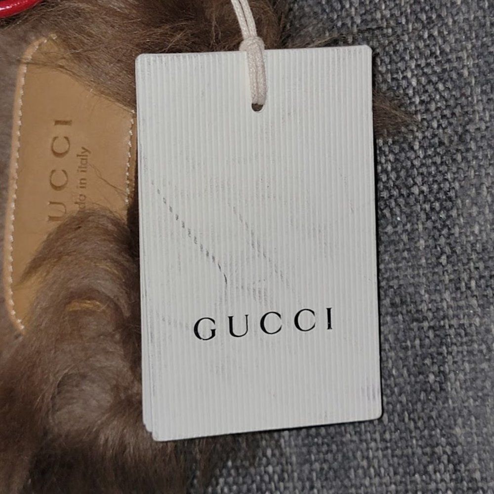 Gucci Women Blue Red & Wool GG Monogram Fur Princetown Mule Slippers 35 - Picture 7 of 16